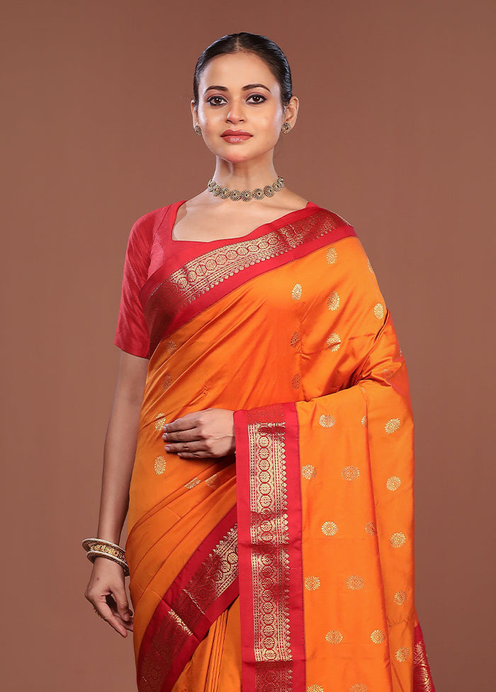 Orange Kanjivaram Silk Saree With Blouse Piece