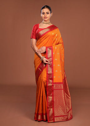 Orange Kanjivaram Silk Saree With Blouse Piece
