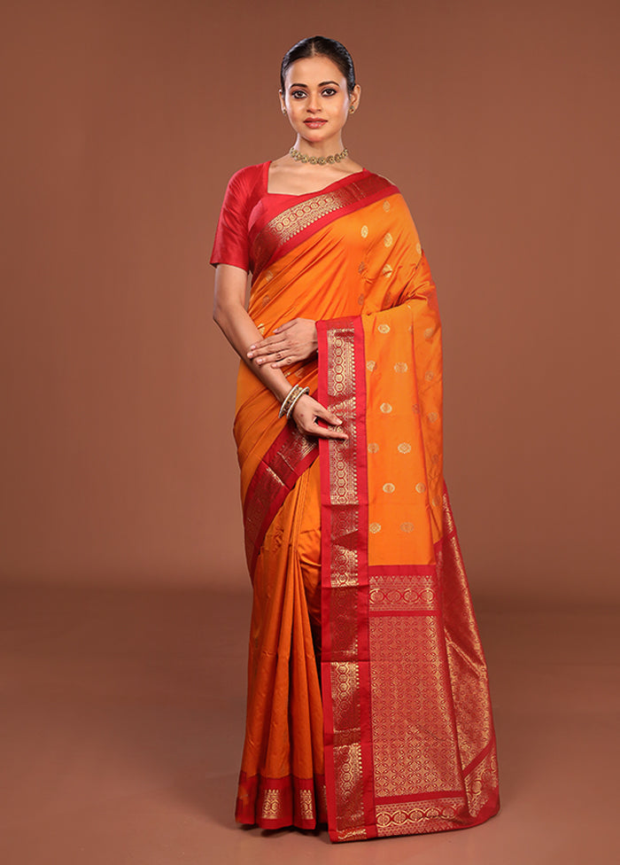 Orange Kanjivaram Silk Saree With Blouse Piece