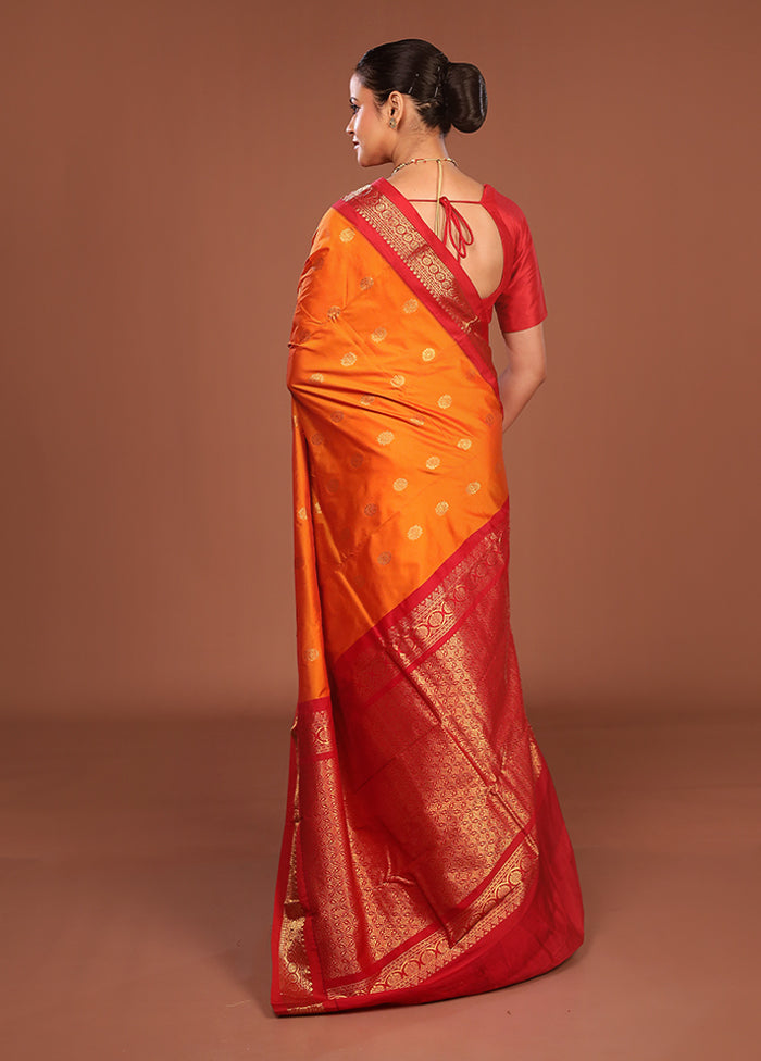 Orange Kanjivaram Silk Saree With Blouse Piece