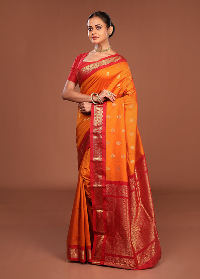 Orange Kanjivaram Silk Saree With Blouse Piece