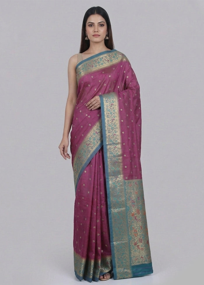 Purple Kanjivaram Silk Saree With Blouse Piece
