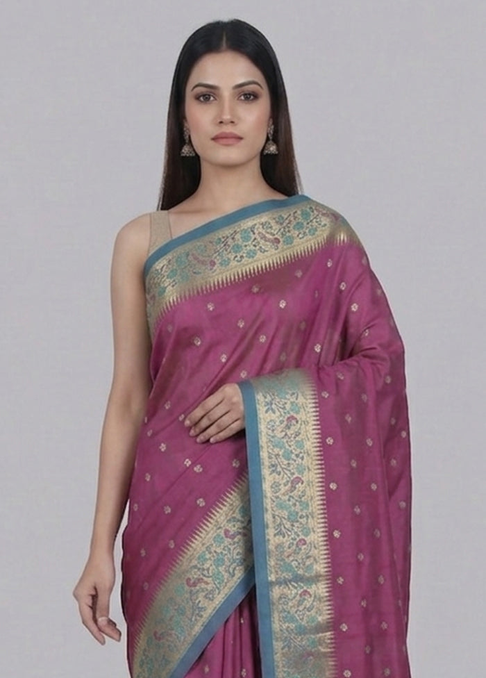 Purple Kanjivaram Silk Saree With Blouse Piece