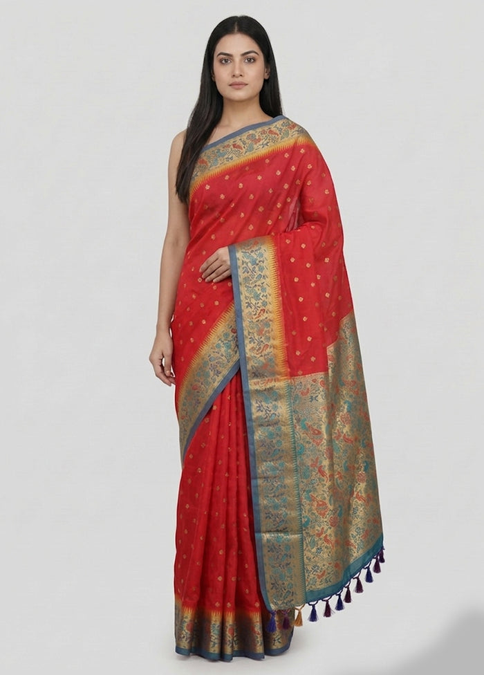 Pink Kanjivaram Silk Saree With Blouse Piece