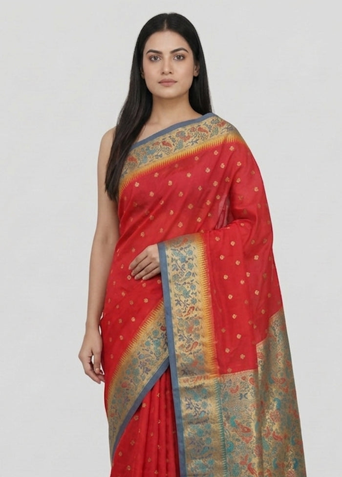 Pink Kanjivaram Silk Saree With Blouse Piece