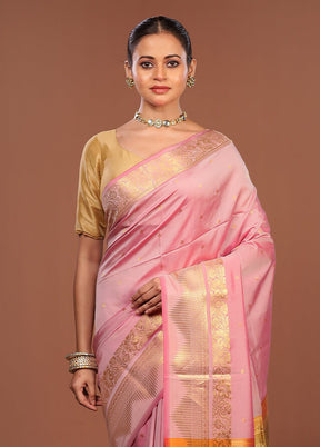 Pink Kanjivaram Silk Saree With Blouse Piece