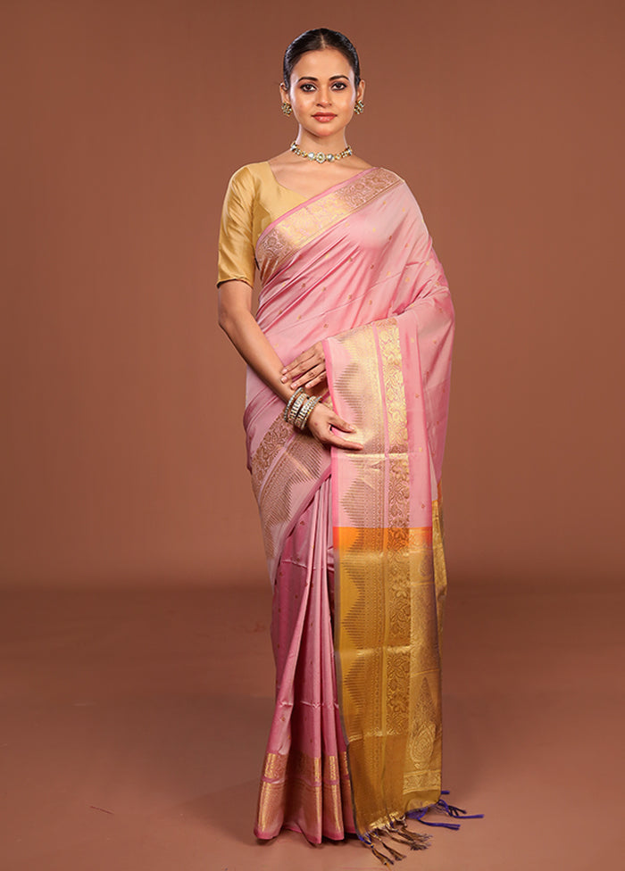 Pink Kanjivaram Silk Saree With Blouse Piece