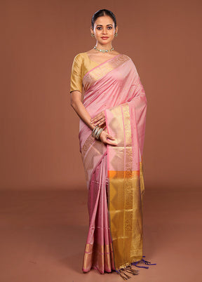 Pink Kanjivaram Silk Saree With Blouse Piece