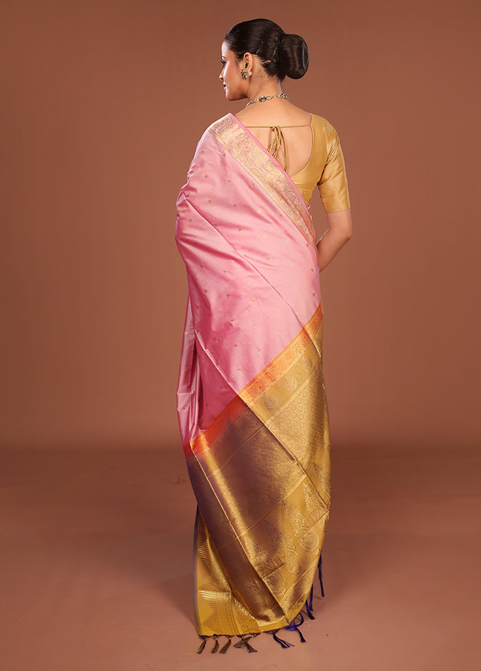 Pink Kanjivaram Silk Saree With Blouse Piece
