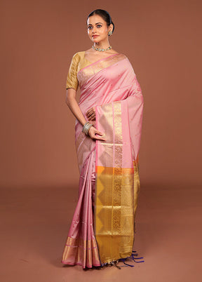 Pink Kanjivaram Silk Saree With Blouse Piece