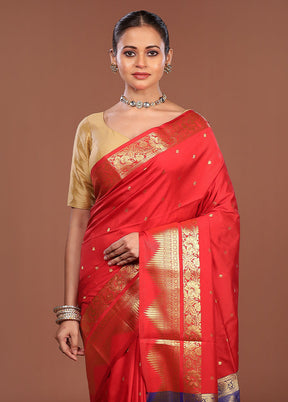 Red Kanjivaram Silk Saree With Blouse Piece