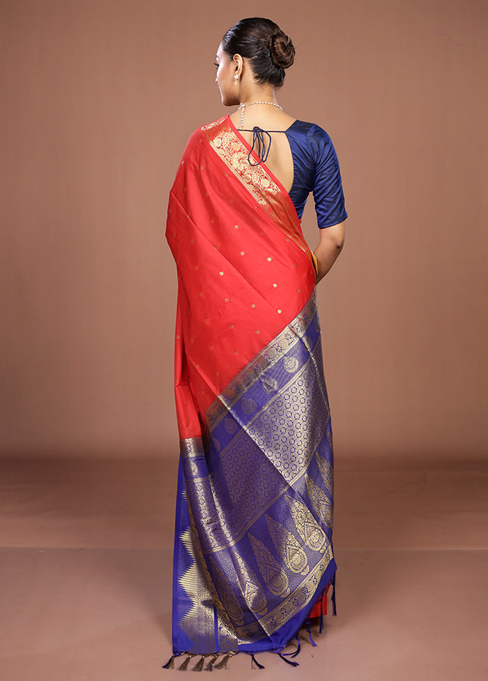 Red Kanjivaram Silk Saree With Blouse Piece