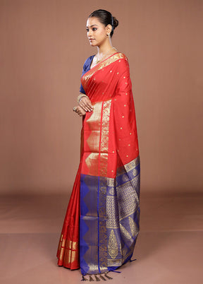 Red Kanjivaram Silk Saree With Blouse Piece