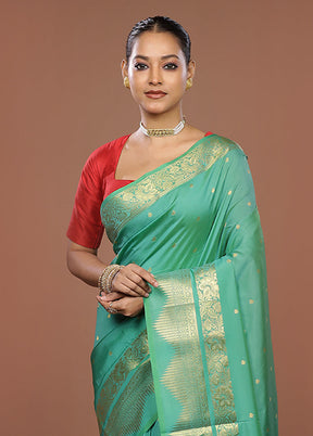 Green Kanjivaram Silk Saree With Blouse Piece
