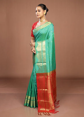 Green Kanjivaram Silk Saree With Blouse Piece