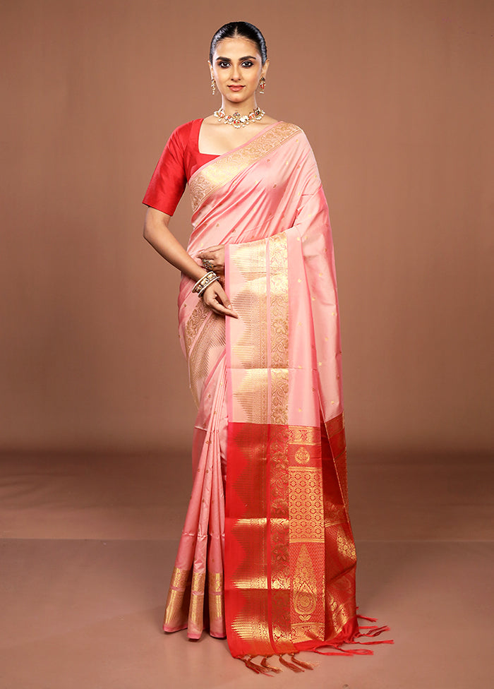 Pink Kanjivaram Silk Saree With Blouse Piece