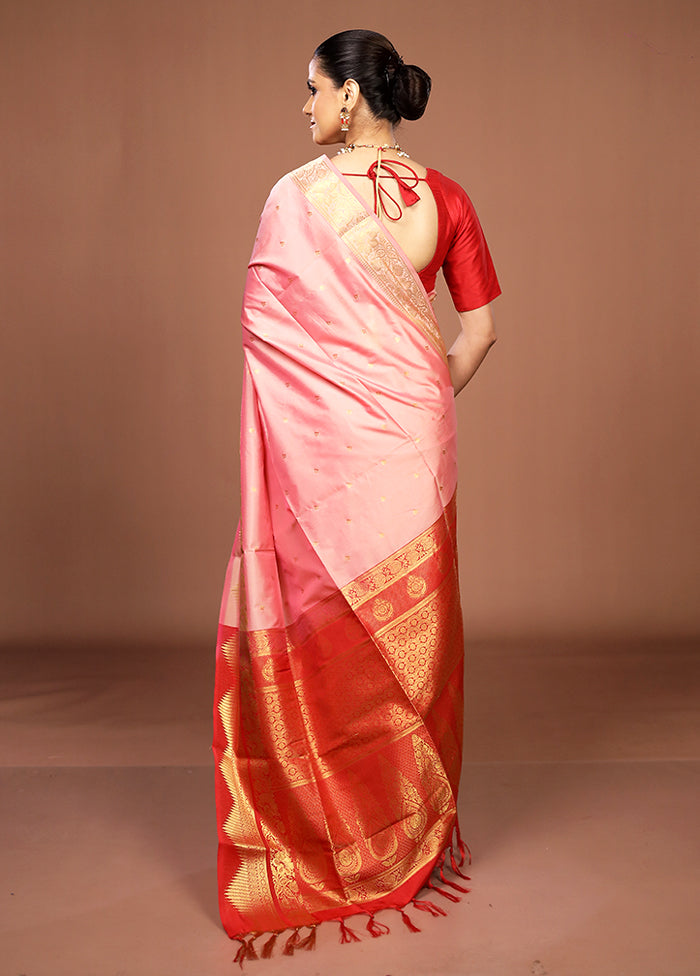 Pink Kanjivaram Silk Saree With Blouse Piece