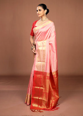 Pink Kanjivaram Silk Saree With Blouse Piece