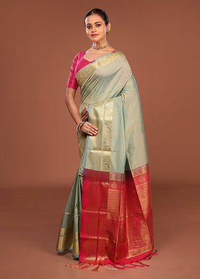 Green Kanjivaram Silk Saree With Blouse Piece