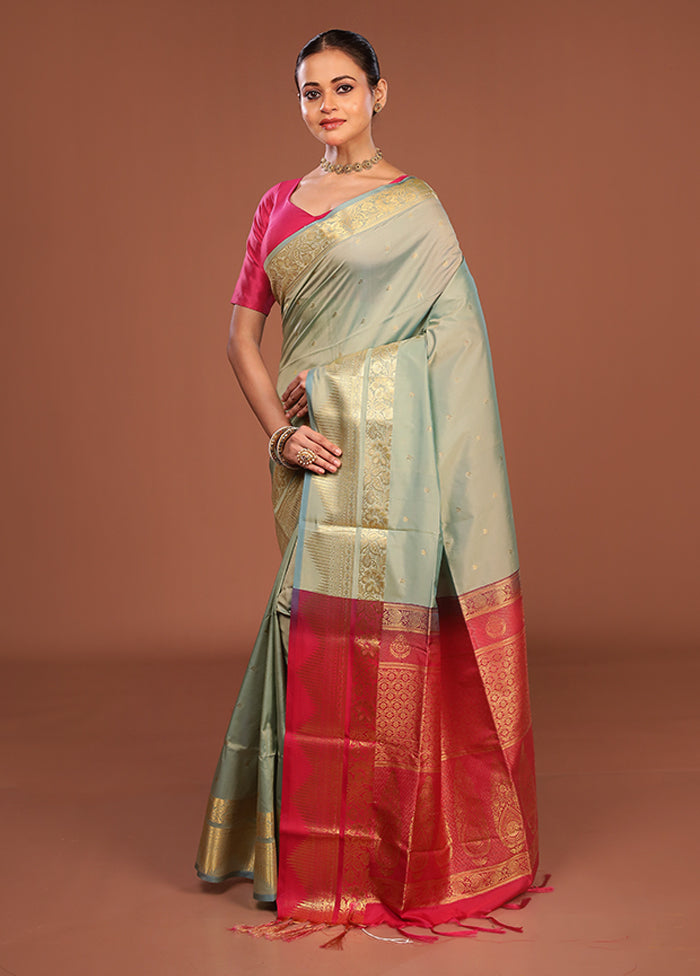 Green Kanjivaram Silk Saree With Blouse Piece