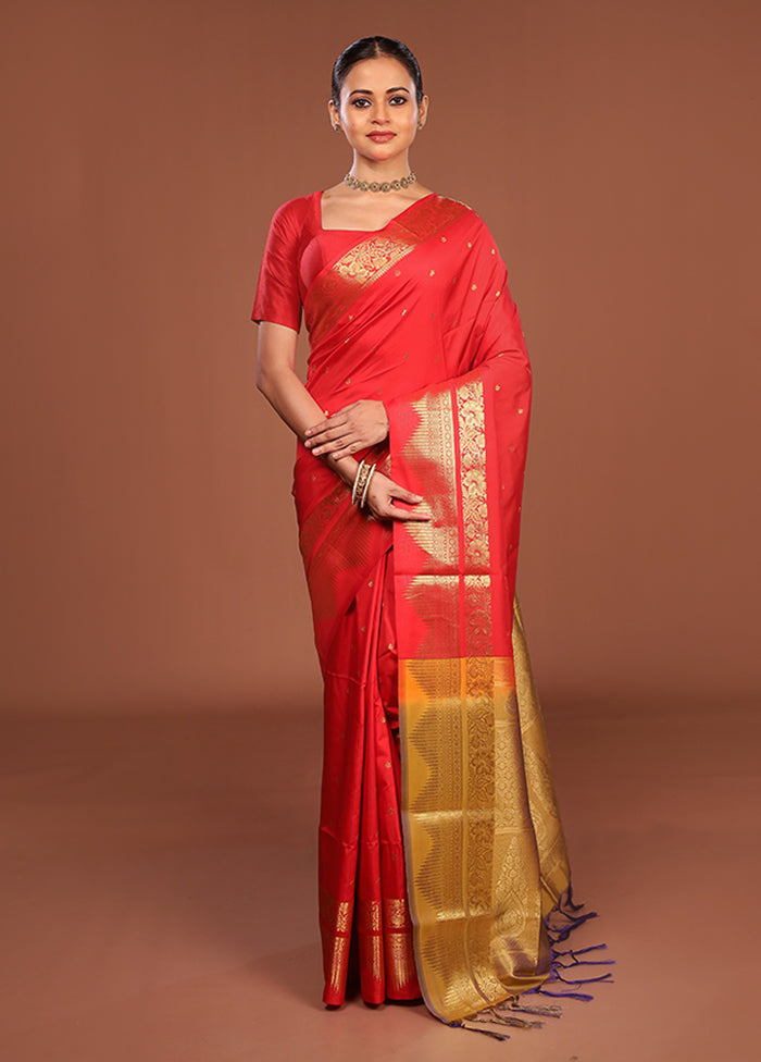 Red Kanjivaram Silk Saree With Blouse Piece