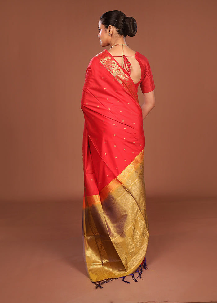 Red Kanjivaram Silk Saree With Blouse Piece