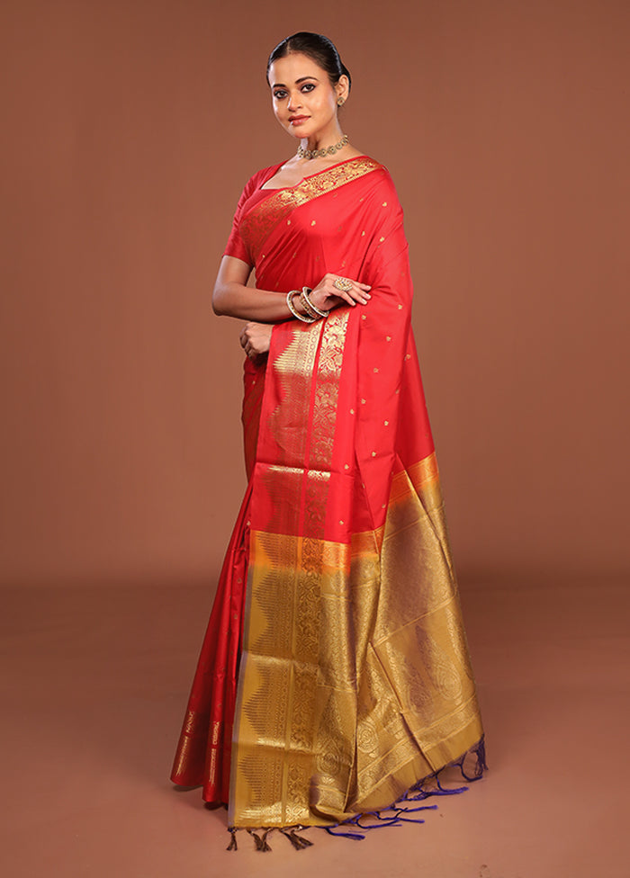 Red Kanjivaram Silk Saree With Blouse Piece