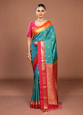 Green Kanjivaram Silk Saree With Blouse Piece