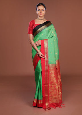 Green Kanjivaram Silk Saree With Blouse Piece