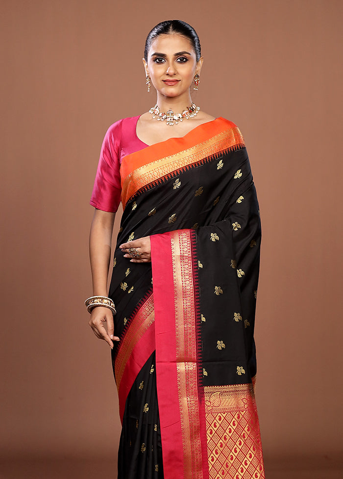 Black Kanjivaram Silk Saree With Blouse Piece