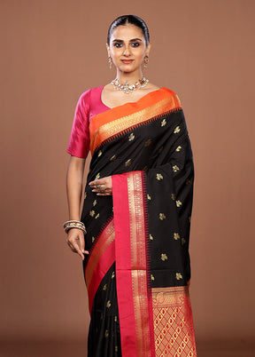 Black Kanjivaram Silk Saree With Blouse Piece