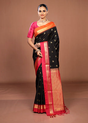 Black Kanjivaram Silk Saree With Blouse Piece