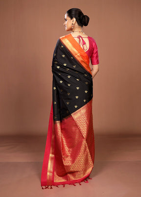 Black Kanjivaram Silk Saree With Blouse Piece