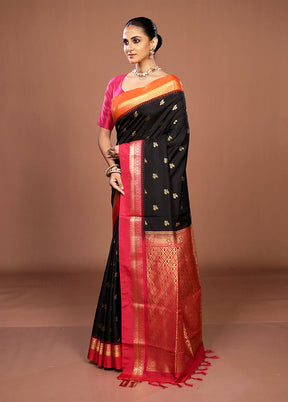 Black Kanjivaram Silk Saree With Blouse Piece