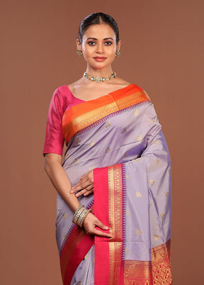 Purple Kanjivaram Silk Saree With Blouse Piece