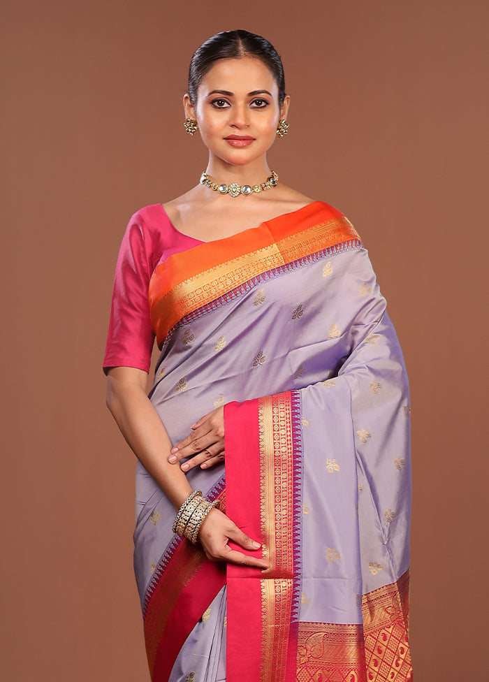 Purple Kanjivaram Silk Saree With Blouse Piece