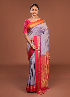 Purple Kanjivaram Silk Saree With Blouse Piece
