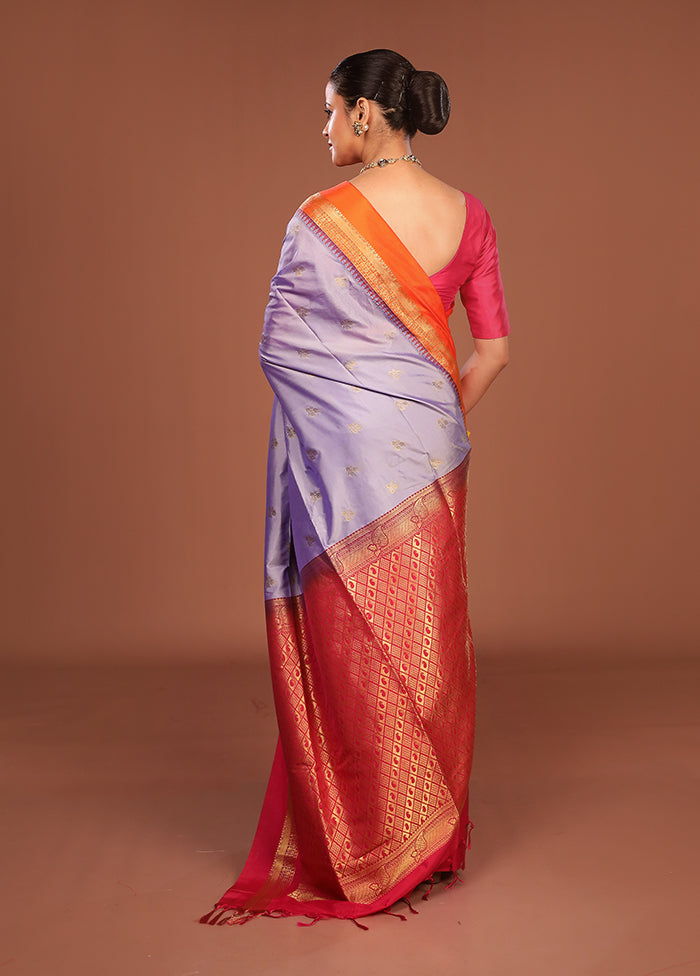 Purple Kanjivaram Silk Saree With Blouse Piece