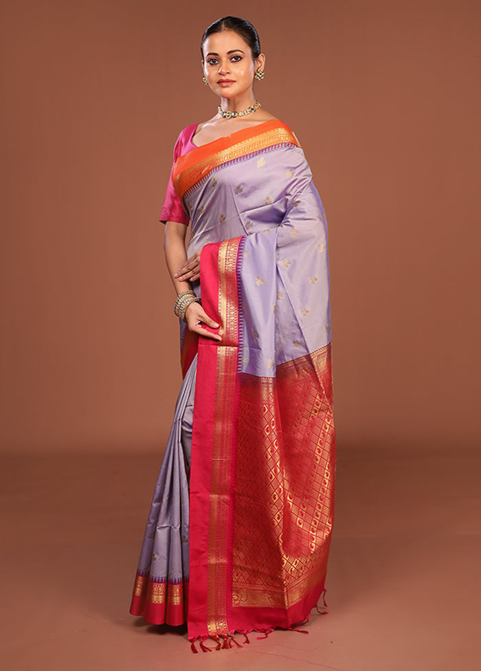 Purple Kanjivaram Silk Saree With Blouse Piece