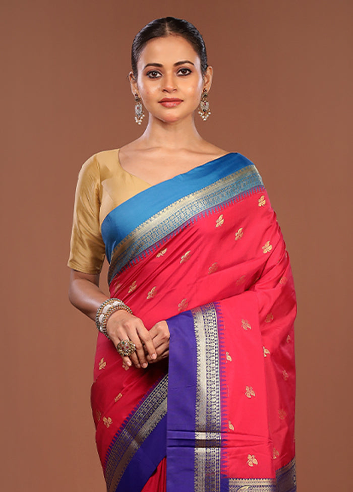 Pink Kanjivaram Silk Saree With Blouse Piece