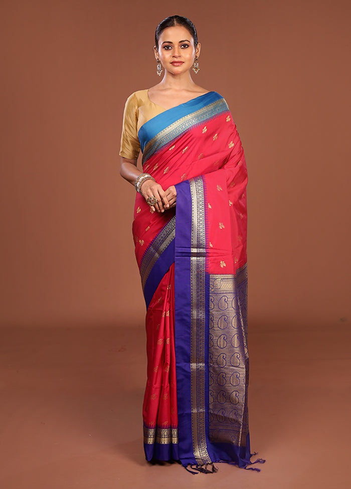 Pink Kanjivaram Silk Saree With Blouse Piece