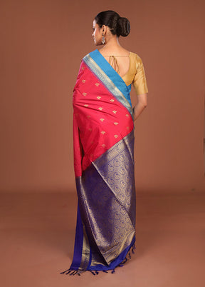 Pink Kanjivaram Silk Saree With Blouse Piece