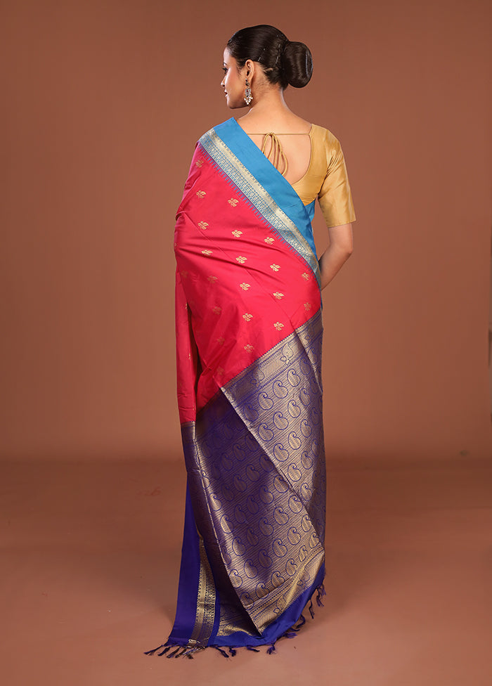 Pink Kanjivaram Silk Saree With Blouse Piece