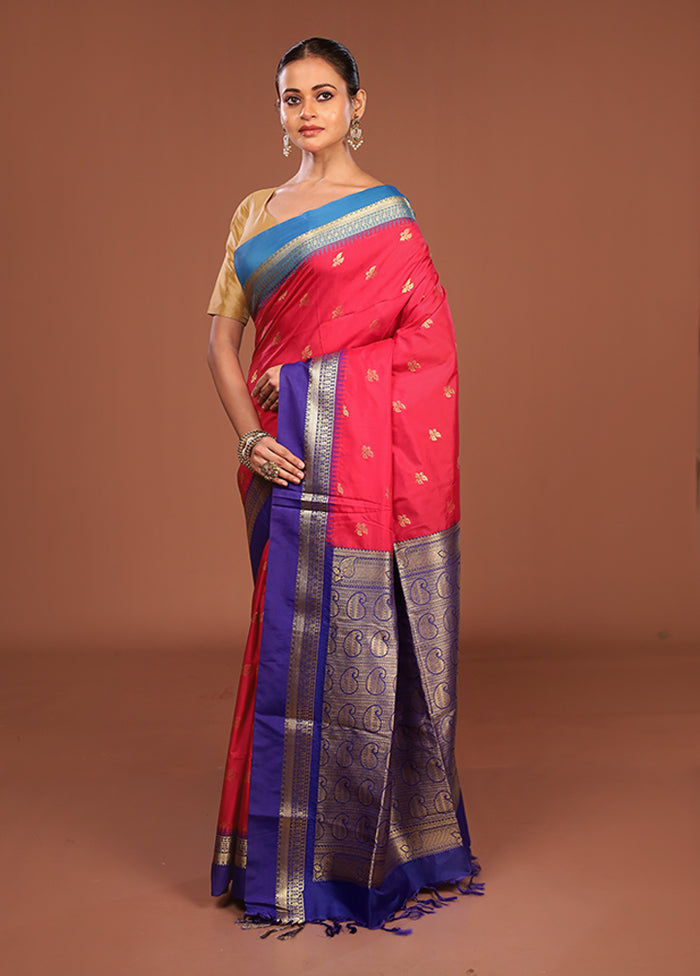 Pink Kanjivaram Silk Saree With Blouse Piece