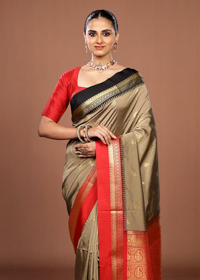 Grey Kanjivaram Silk Saree With Blouse Piece