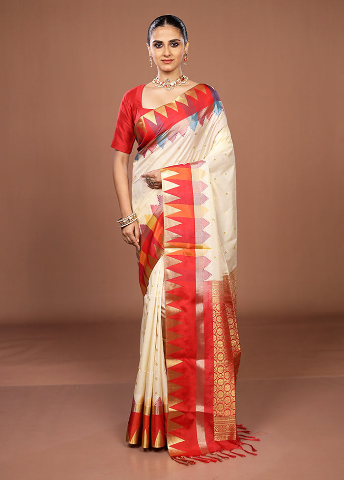 Cream Kanjivaram Silk Saree With Blouse Piece