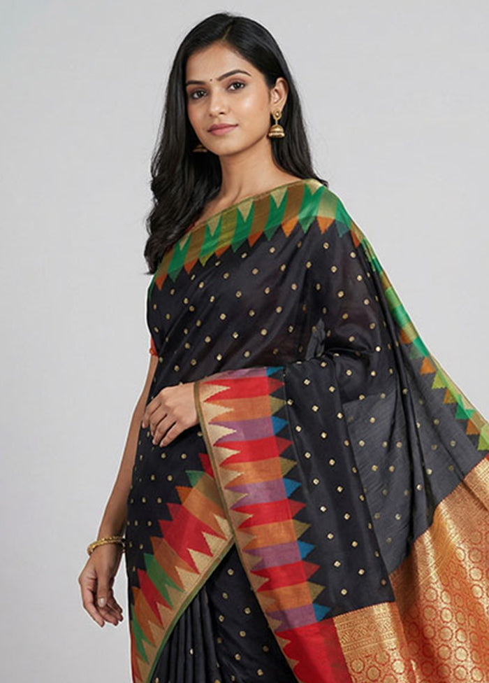 Black Kanjivaram Silk Saree With Blouse Piece
