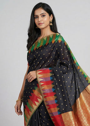 Black Kanjivaram Silk Saree With Blouse Piece