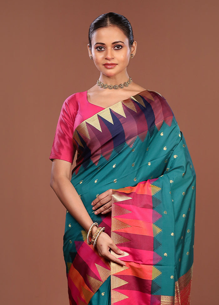 Green Kanjivaram Silk Saree With Blouse Piece