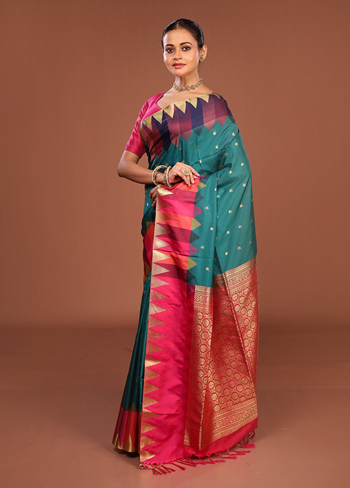 Green Kanjivaram Silk Saree With Blouse Piece